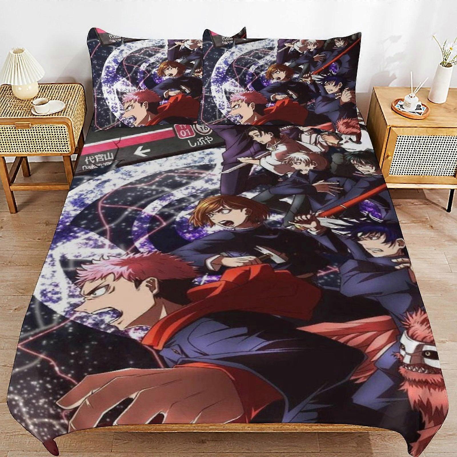 Bedding set WM413 Jujutsu Kaisen Bedding Set Duvet Cover Comfortable and Lightweight Cartoon Bedding 3 Piece (Multiple sizes to choose from) SW413