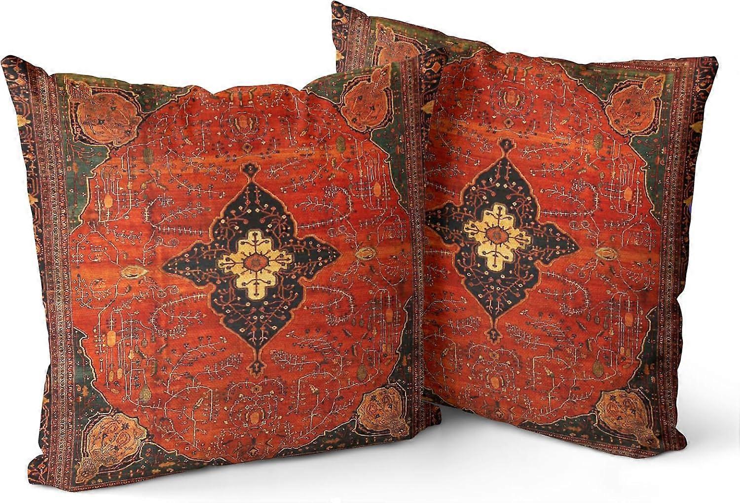 Capas de Almofada Boho 16"x16" Conjunto de 2 Fronhas de Linho com Padrão Duplo Face Bohemian Vermelho Monaco para Decoração de Sofá Cama de Fazenda