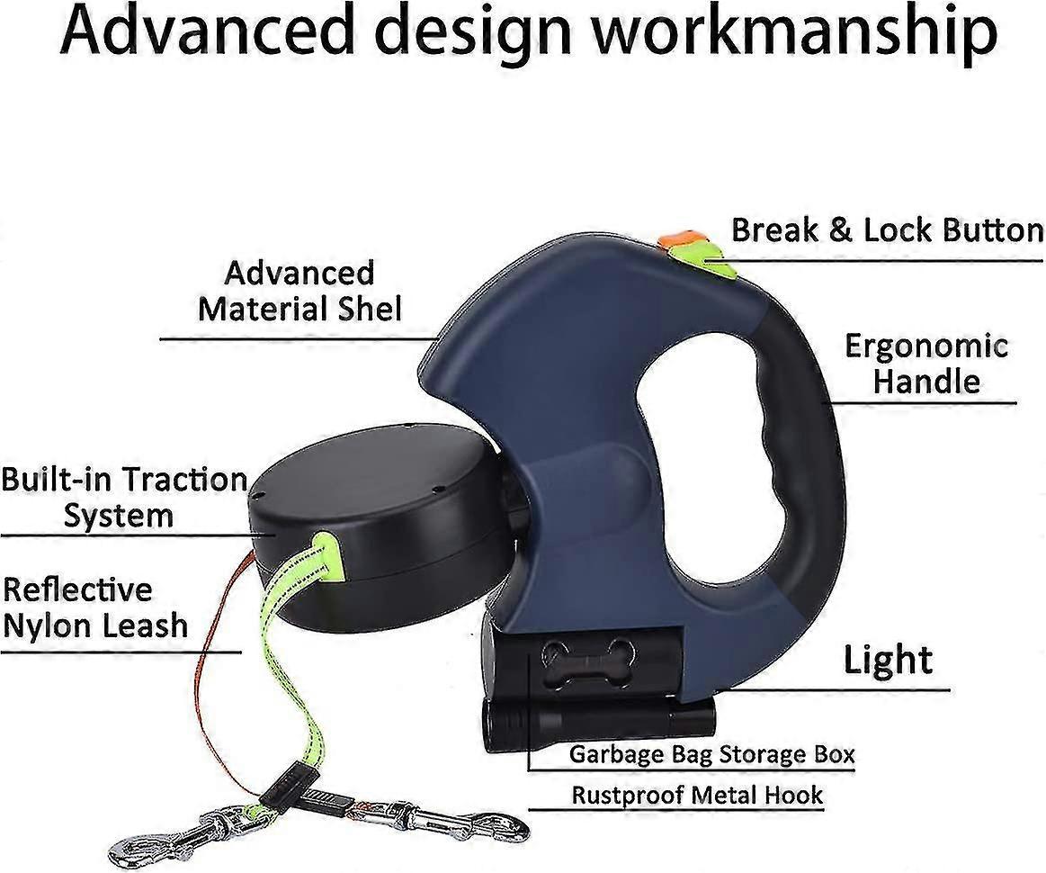Double Retractable Leash For 2 Dogs, 3m Double Leash With Led Light And Leash Dispenser
