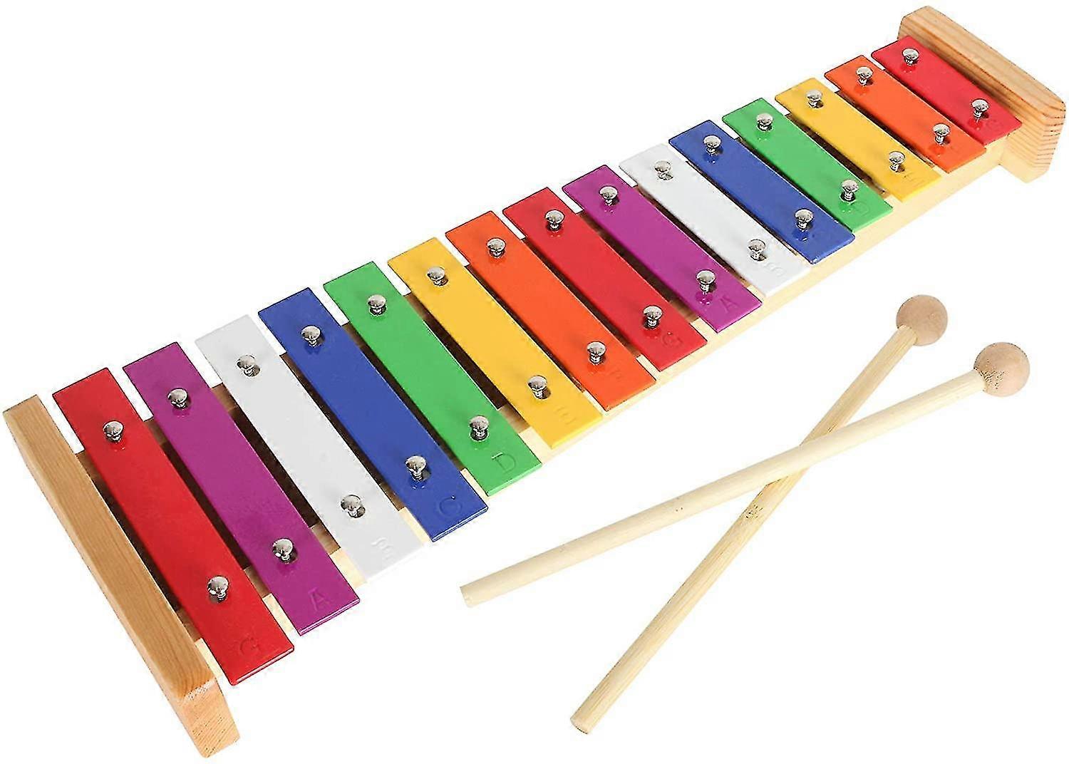 15 Note Toddler Xylophone Multicolor Metal Bar Carillon Resonator Bell with 2 Mallets