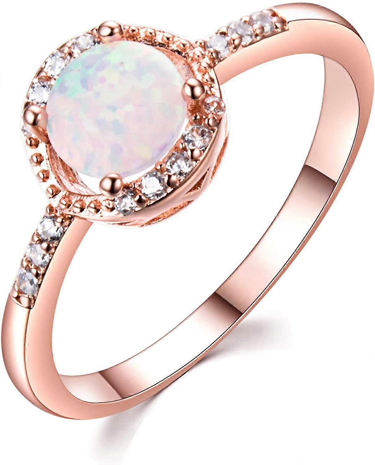 14K Gold Plated Rose Gold Opal Ring for Women Cubic Zirconia