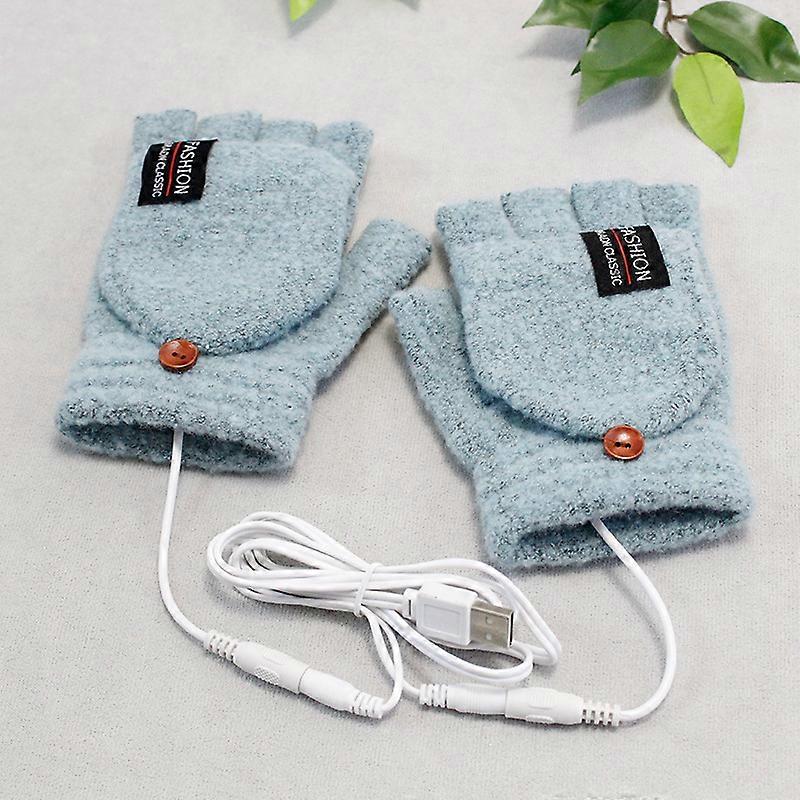 USB Heated Gloves for Women and Men Winter Hand Mitten Warm Laptop Gloves (Green), Full and Half Heated Fingerless Heated Hand Warmers