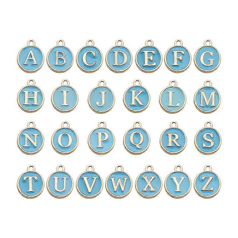 10 colours available diy alloy accessories 1 set of each of 26 alphabet brush double-sided alloy drip oil pendants(blue)