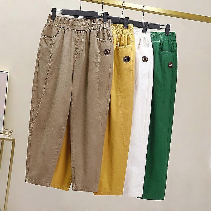 Cotton linen casual pants women's 2022 spring and summer new solid color elastic waist harem pants women's plus size nine-point pants women