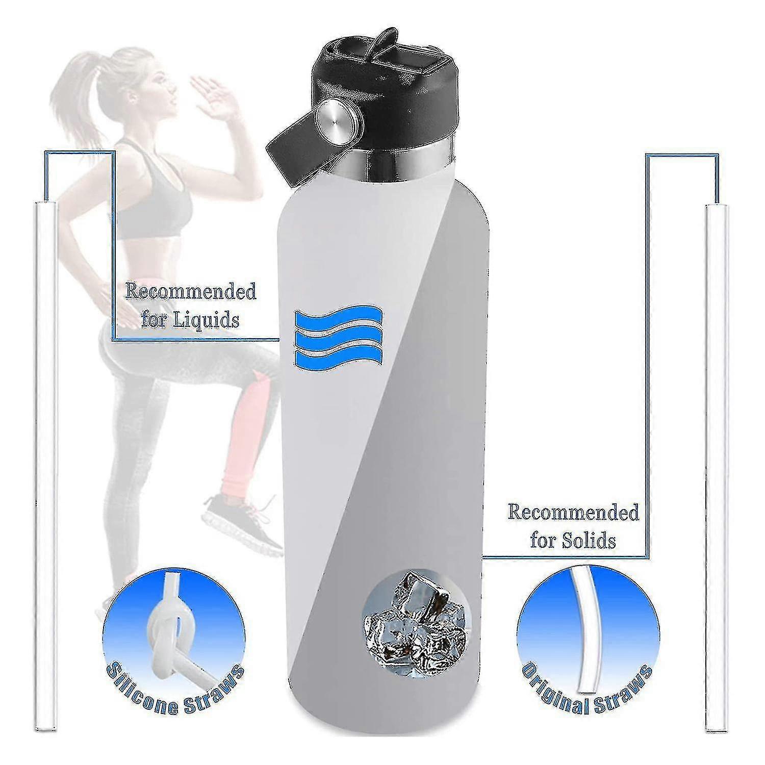 PHULWEL Straw Lids For Water Bottles - Fits 18/21/24 Oz Standard Mouth Bottles (Hydro Flask, Simple Modern) - 2 Lids, 4 Straws & Brushes Included - BPA-Free Sport Cap