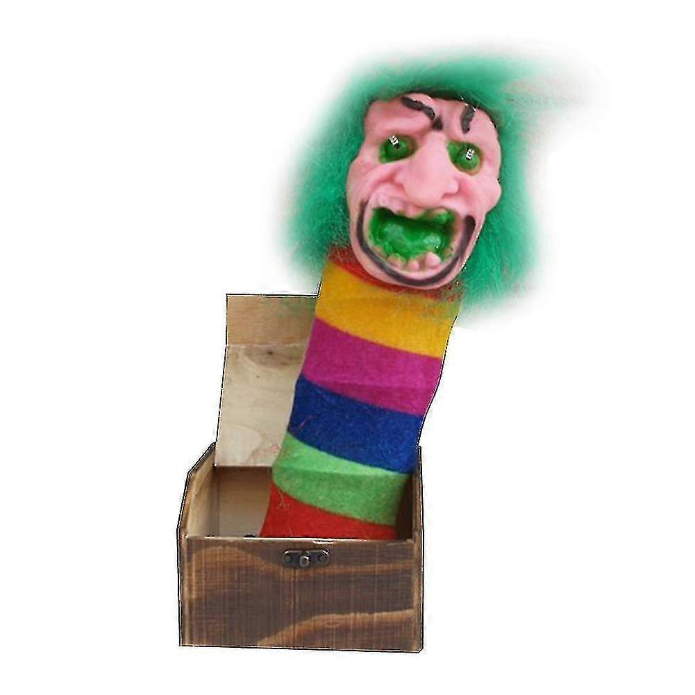 Wooden Prank Clown Scare Box Surprise Joker Horror Funny Halloween Prank Toys
