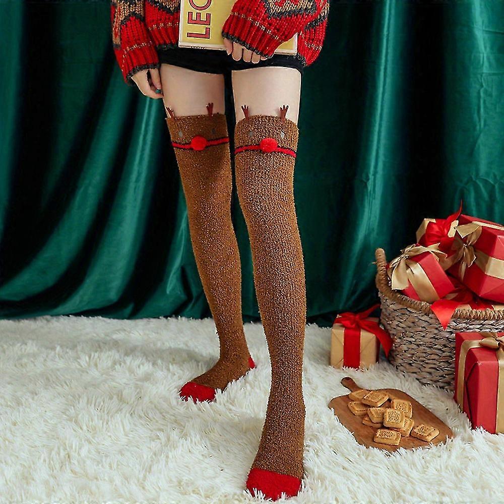 גרבי ירך חג המולד, חמוד מטושטש מעל גרבי הברך, גרביים לנשים & Hosiery פרימיום