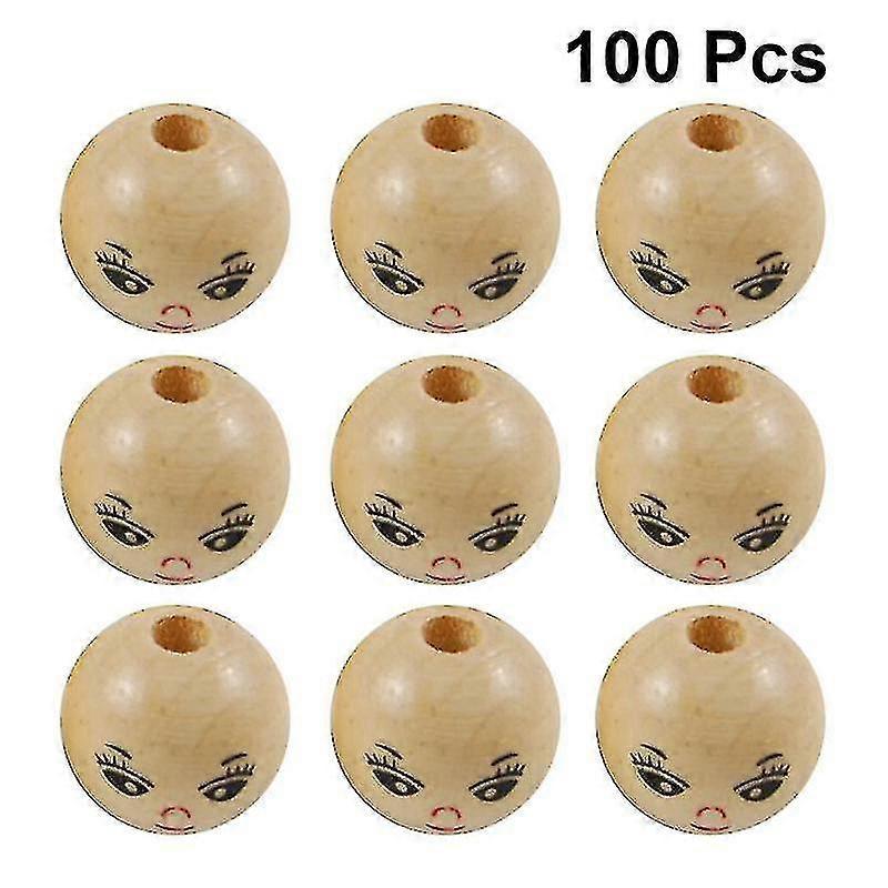 100buc rotunde din lemn șirag de mărgele Diy String șirag de mărgele accesoriu Laughing Face wood șirag de mărgele (18mm)