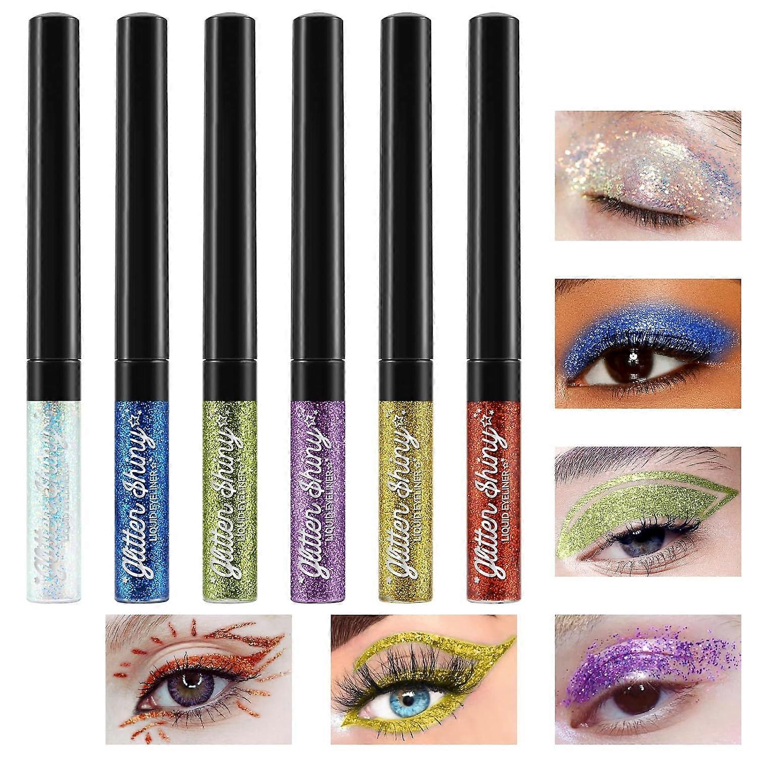 Třpytivé tekuté oční linky Set 6 barevDlouhotrvající, voděodolné a nerozmazané šumivé make-up oční linky pro denní nošení