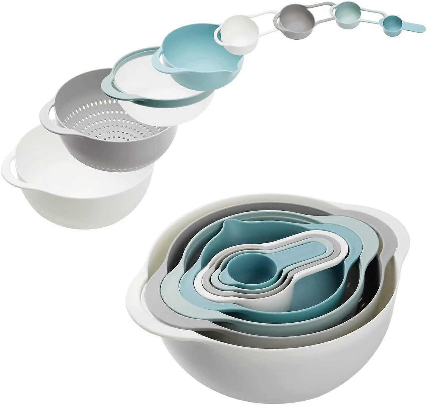 Plastic Mixing Bowls - Multicolored Mixing Bowl Set of 8, Nest for Easy Storage, inculding Measuring Cups, Colander, Sifter, Large Bowl, Great for Coo