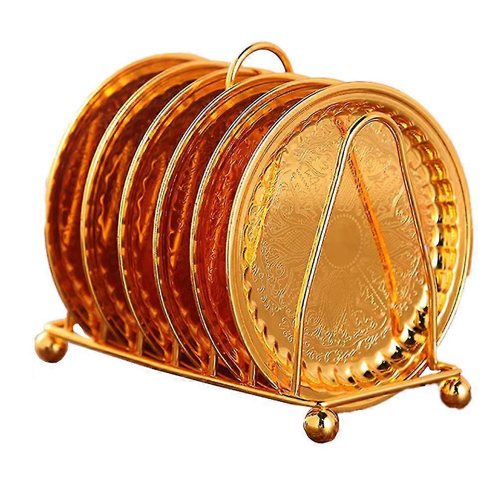 Coaster Creative Drink Coasters With Decorative Rack Non-slip Metal Cup Mats Tabletop Display With Holder
