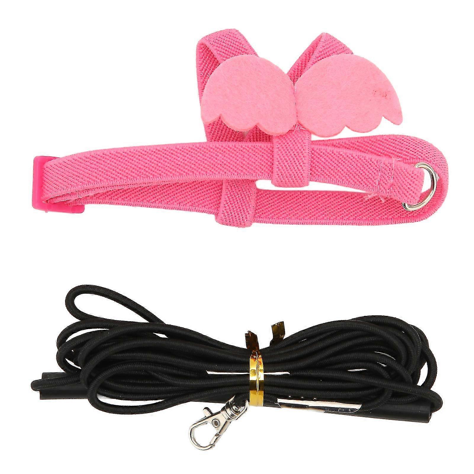 Parrot Harness Leash, Ultra Light, Bite Resistant, Adjustable, Erik Handle, Comfort Fit, Training Walk,Outdoor Bird Harness, Pink