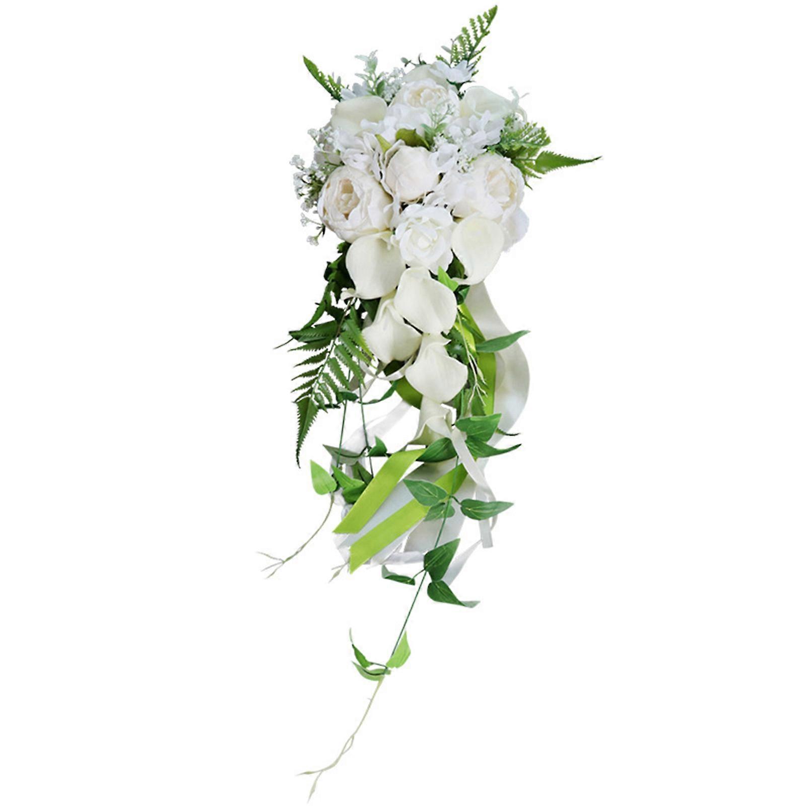 Hochzeit Brautstrau Kaskadierender Wasserfall Knstlich Kallig Elfenbein  Wei Halten Blumen mit Grn Bltter Romantische Kirche Verlobung Party Deko  | Fruugo DE