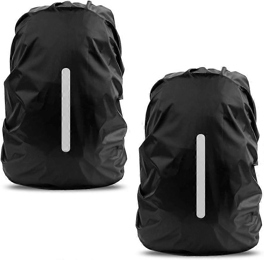 2pcs Waterproof Rain Cover for Backpack, Reflective Rainproof Protector for Anti-dust and Anti-Theft M 26L-40L Black