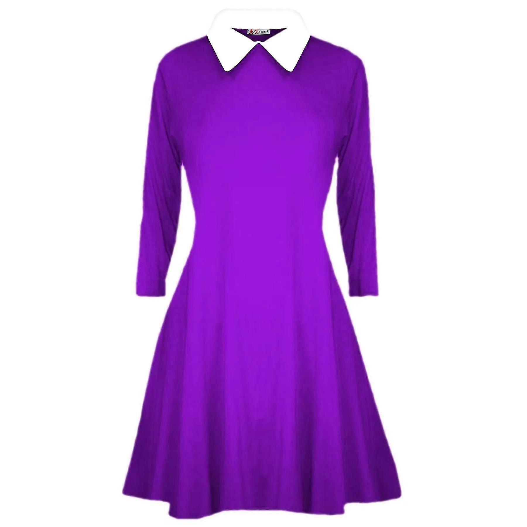 Mädchen Langärmel Peter Pan Kragen Swing Kleid