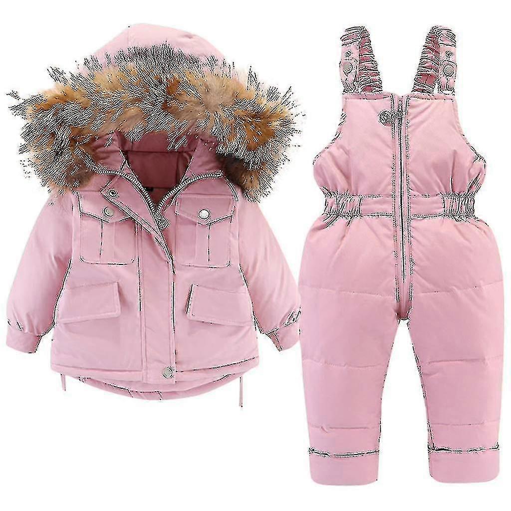 羽绒夹克和羽绒裤 2件套,女孩男孩冬季大衣带帽儿童滑雪服