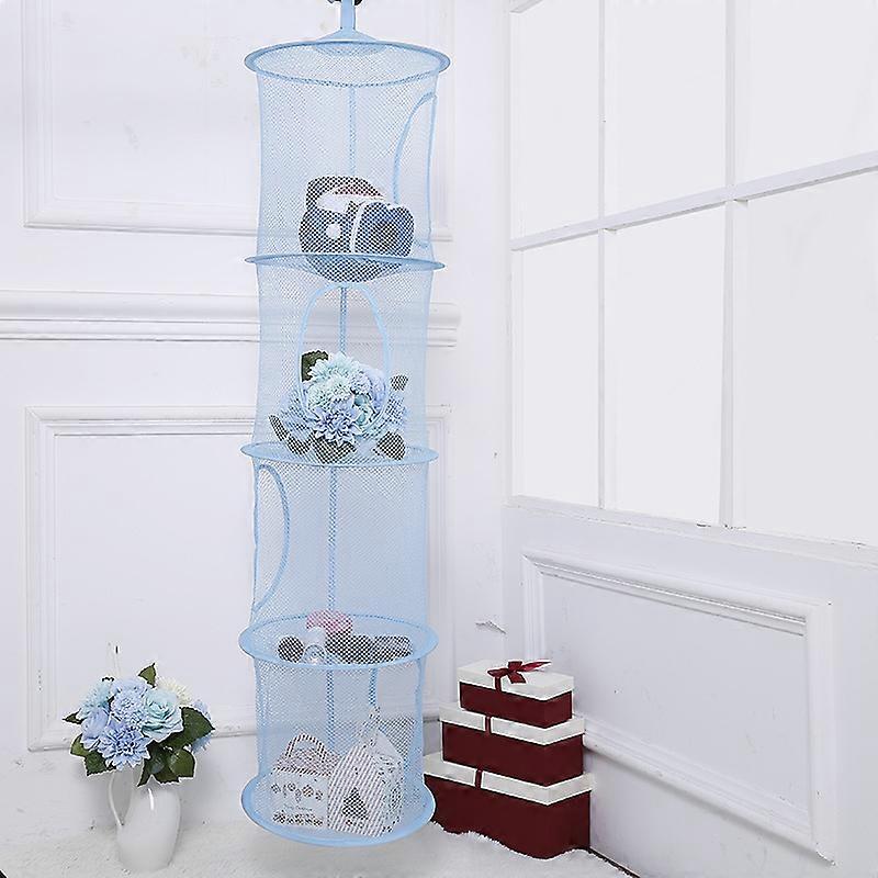 4-layer underwear drying basket (blue), hanging mesh storage net, hanging toy storage box, 4-cell foldable hanging storage basket, space saving soft t