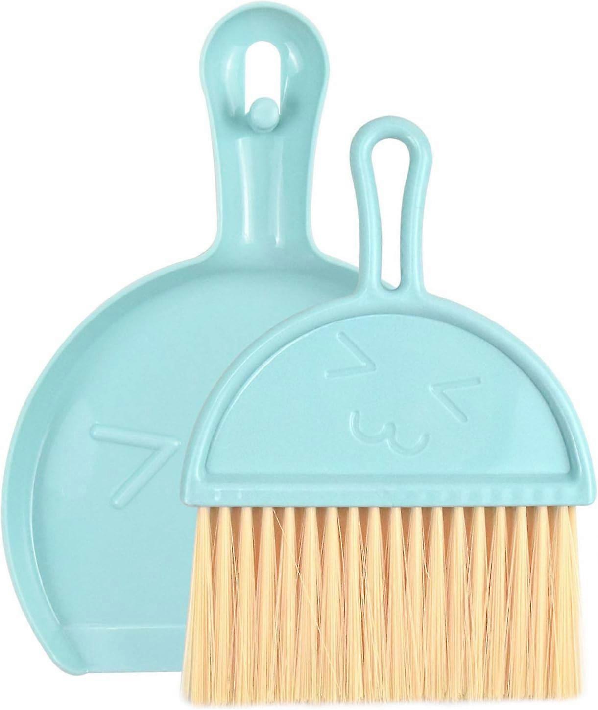 Mini Plastic Dustpan Broom, Mini Dustpan Brush Set, Small Broom Office Cleaning Tools (Blue)