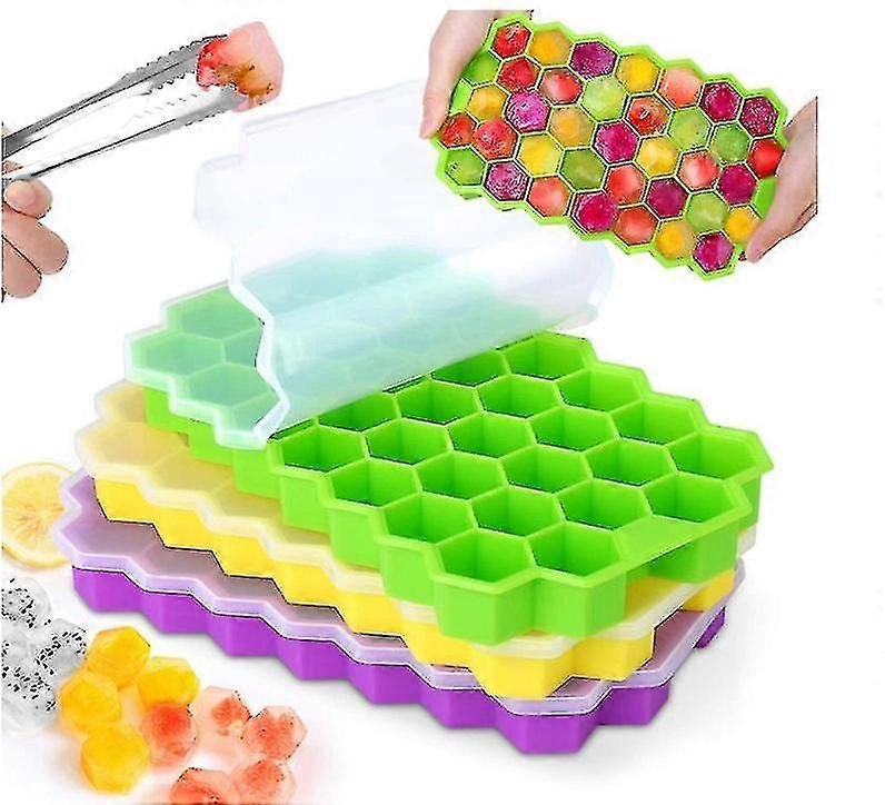 3pcs Silicone Ice Cube Tray Ice Cube Mold With Removable Anti-spill Lid, Silicone Release, Stackable, Durable