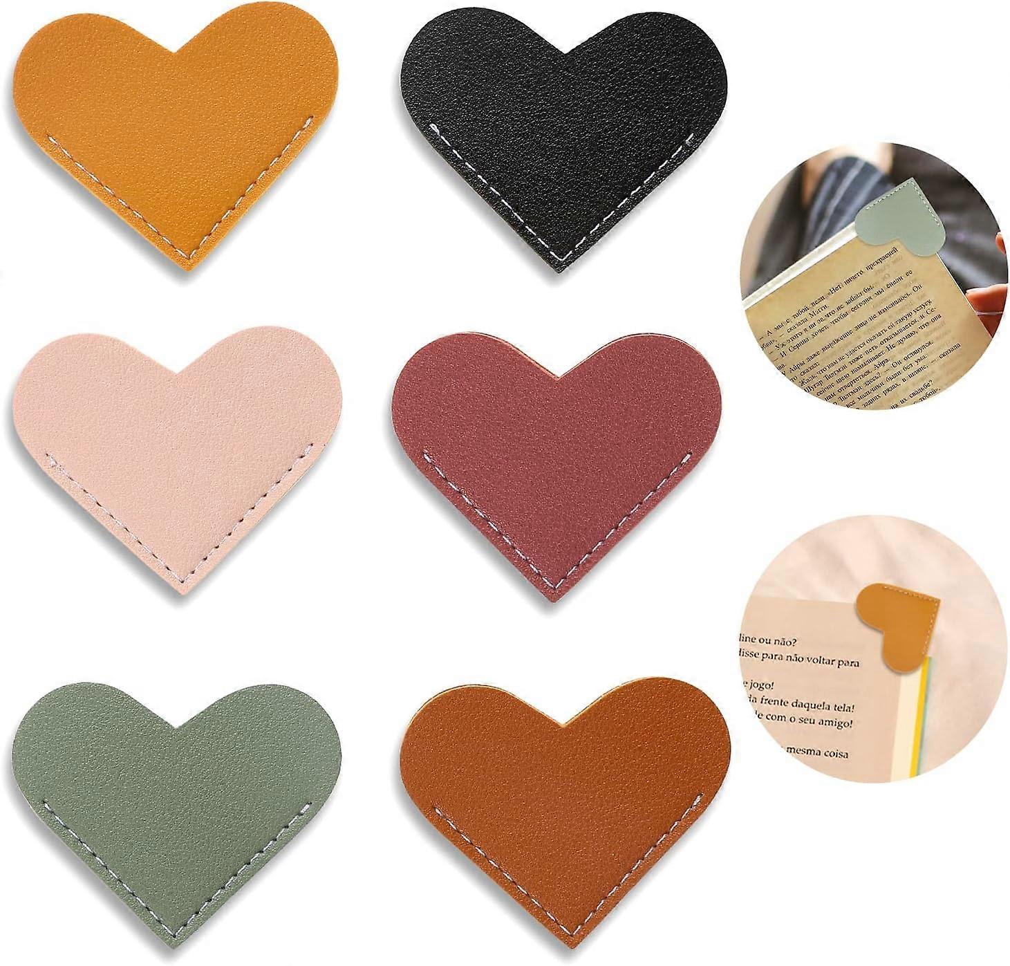 6 pcs Leather Heart Bookmark,Corner Page Book Marks,Handmade Bookmark