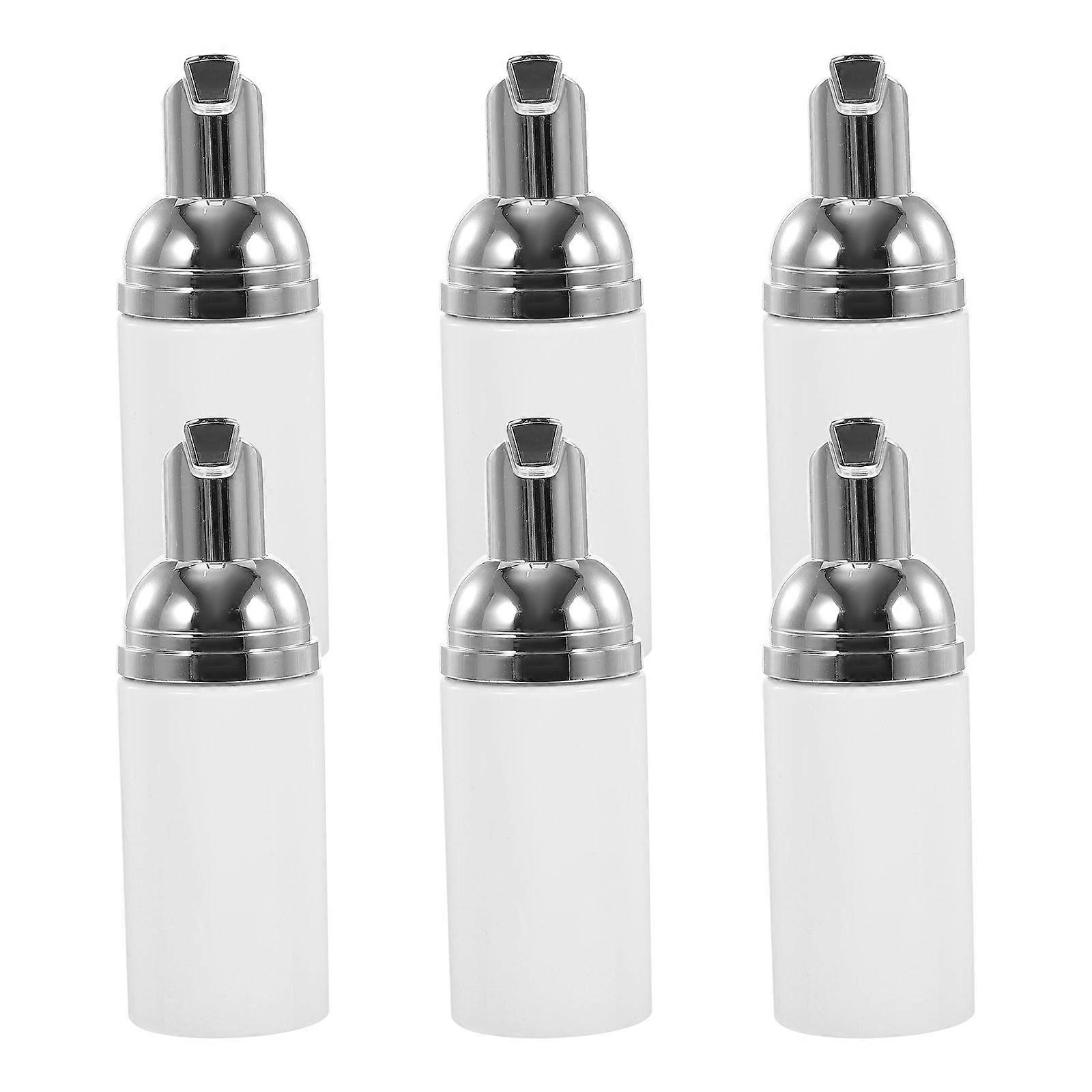 6pcs Empty Plastic Bottles Foam-making Containers Makeup Bottles Refillable Cleanser Container (Silver Pump Head)