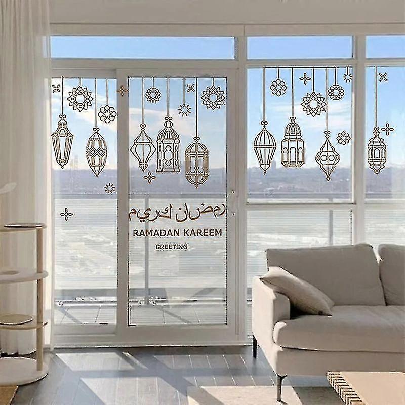 Ramadan Window Sticker Eid Mubarak Decoration Lantern Pattern Ramadan Kareem Islamic Wall Sticker Muslim Mural Wall Decals Decor
