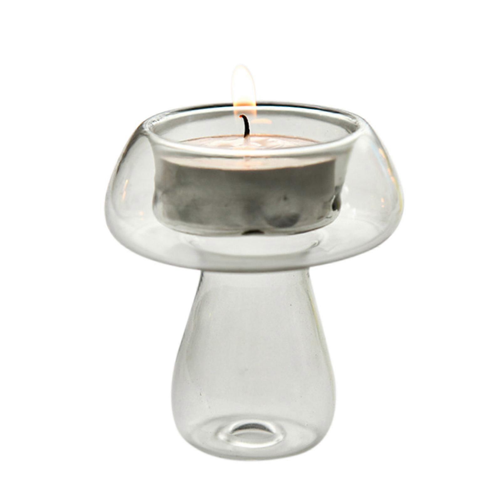Mini Multicolor Transparent Candle Lamp Glass Candlestick Mushroom Shape Candle Stand Glass Candlestick