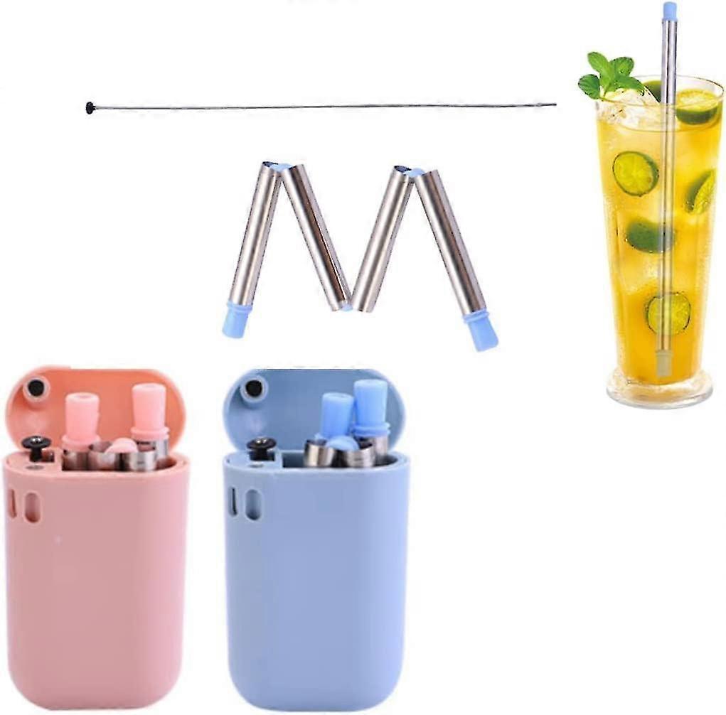 2pcs Stainless Steel Collapsible Straw With Travel Case, Portable Reusable Metal Drinking Straw With Bonus Cleaning Brush
