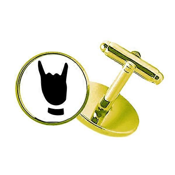 Corna Gesture Outline Pattern Studded Business Metal Cufflinks Golden