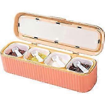 Seasoning Box Set, 4 Piece Seasoning Containers Spice Container Spice Box with Lids and Spoon, Salt Sugar Storage Container Set(Pink)