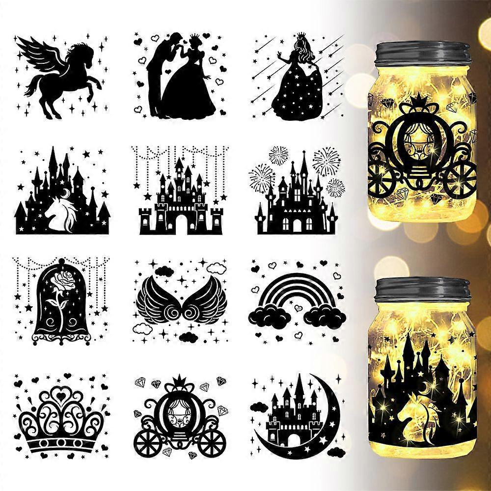 12 Style Silhouette Paper for Lighting Decoration Paper Cut Light Box Rectangle Tower Pattern 90x100mm 12pcs/set