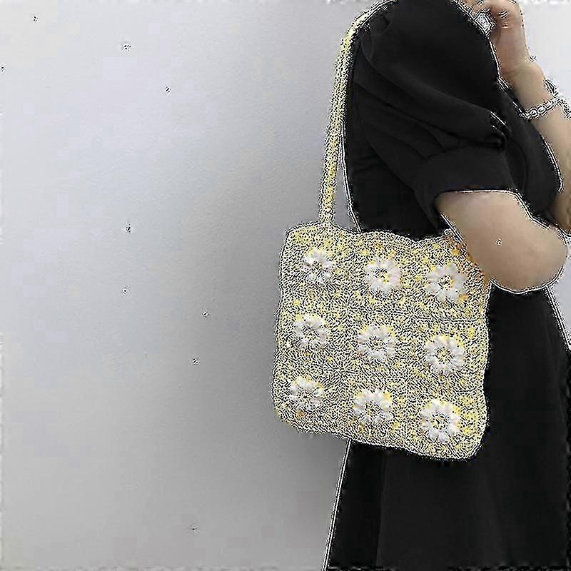 Hand Knit Women's Shoulder Bags Hand Crochet Women's Handbags (yellow)