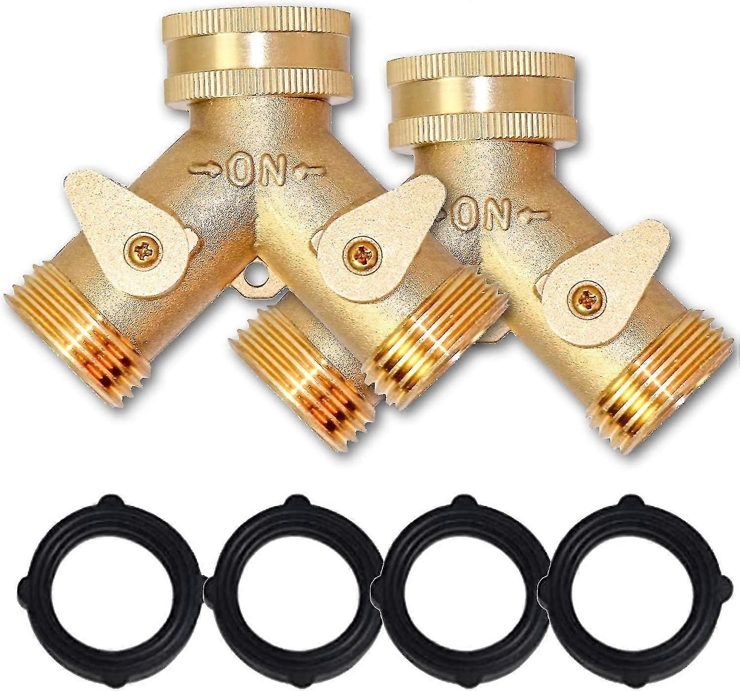 Brass Garden Hose Splitter (2 Way), Solid Brass Hose Y Splitter 2 Vaes With 2 Extra Rubber Washers (2 Pa),2780