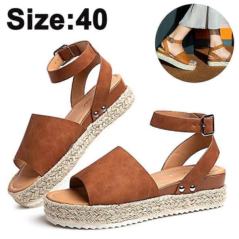 WomensToe Ankle Strap Platform Wedge Shoes Casual Espadrilles Trim Flatform Studded Wedge Sandals
