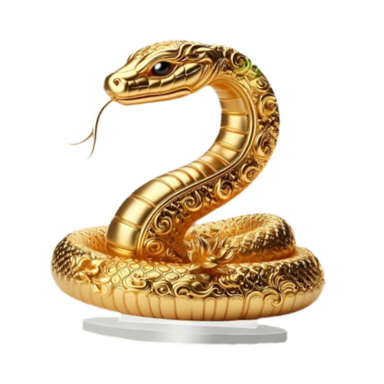 2D Flat Golden Snake Pattern Table Sign Decorative 20x20cm Tabletop Ornament