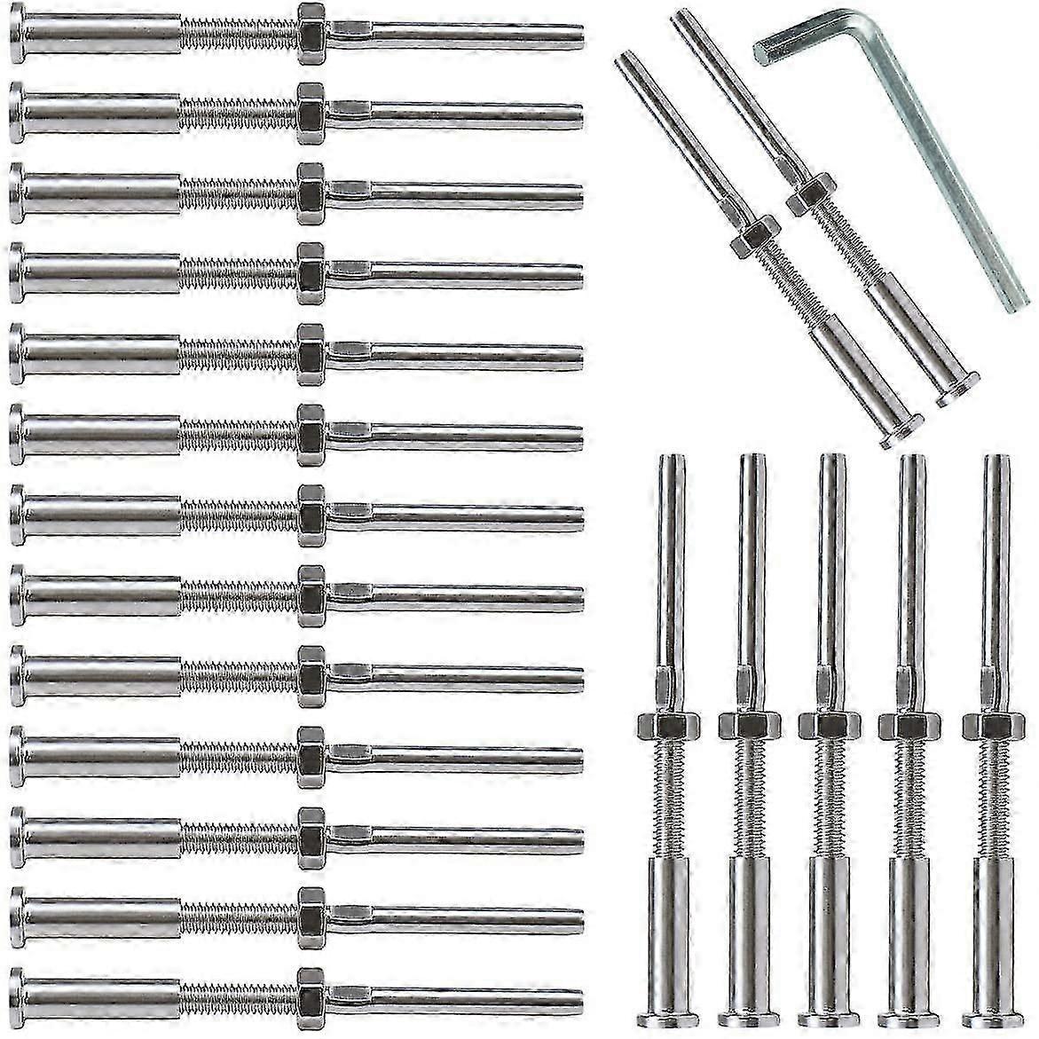 20Pcs Invisible Turnbuckle Hand Swage Threaded Stud Tension Hex Head End Fitting Receiver Terminal
