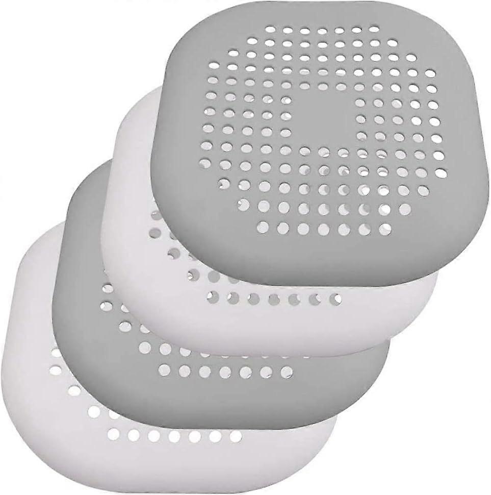 Set of 4 Silicone Drain Filters for Shower, Tub, Basin and Sink Gray + White
