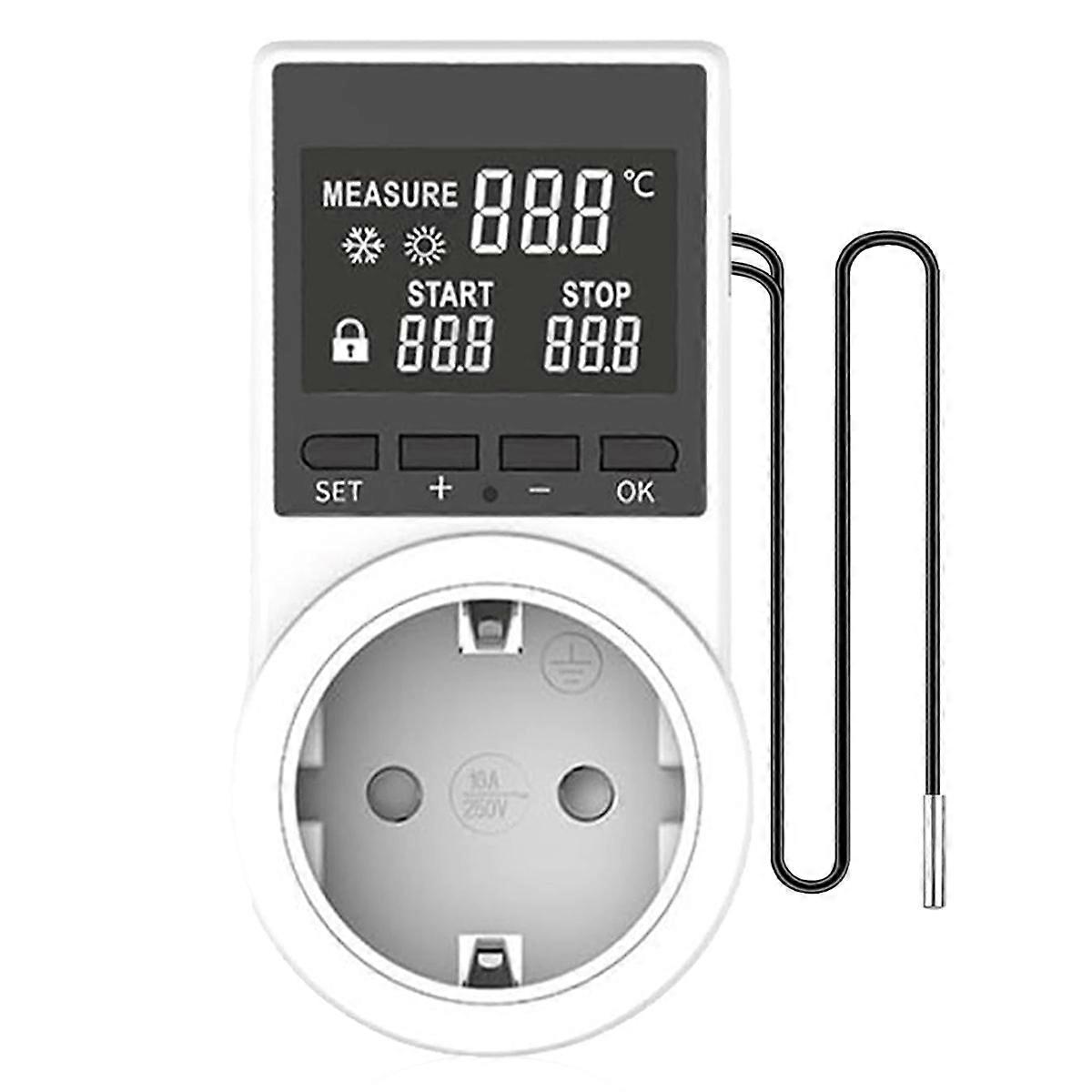 Thermostat Socket, Heating Cooling Digital Time with Cable with Waterproof , LCD Screen Time Socket Probe EU Plug