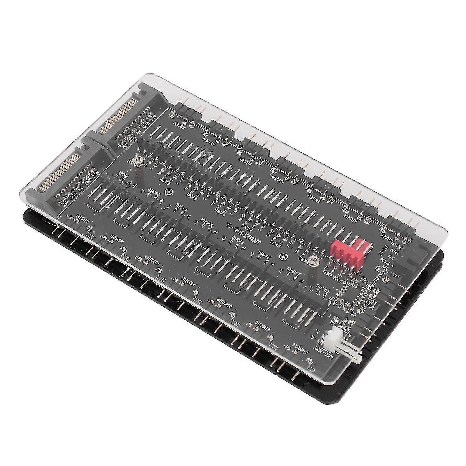 2 in 1 16 Way ARGB PWM Fan Hub SATA Interface Power Supply Magnetic 4Pin PWM 3Pin ARGB Case Fan Hub with Acrylic Case f26