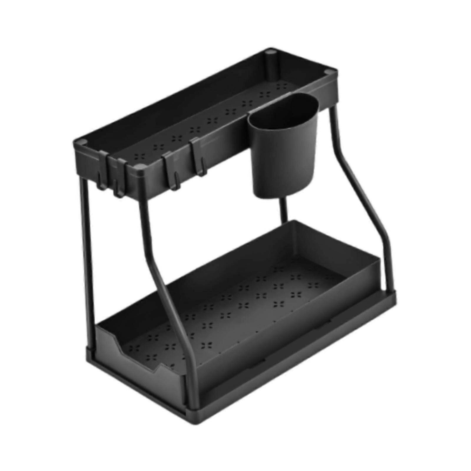 Sink Organizer Storage Drawer L Shaped Sliding Multipurpose Sink Shelf 1pc black