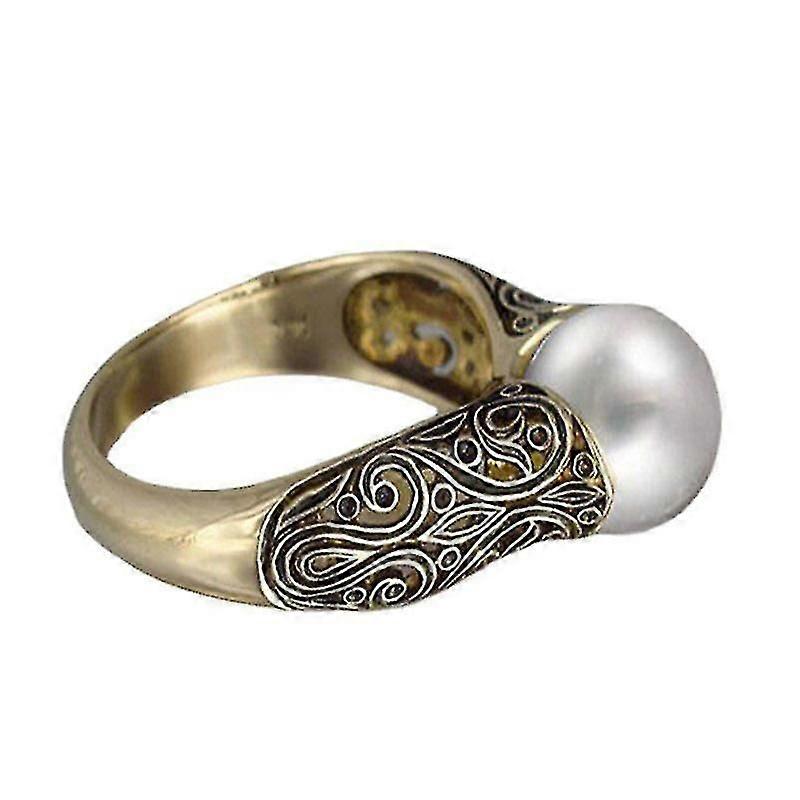1 Pcs Women's Imitation Pearl Vintage Inlay Hollow Pearl Ringssize 5