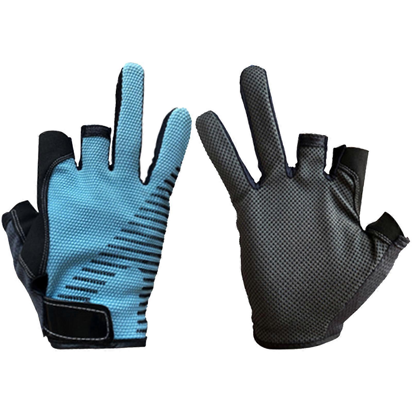 3 כפפות דיג ללא אצבעות ייבוש מהיר כפפות דיג מונעות החלקה לקיאק חתירה נהיגה טיולים נוח ללבוש כחול שמיים