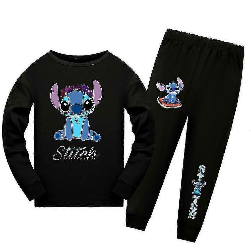 Lilo Stitch Print Lapset Pojat Tytöt Pyjamasetti Pitkähihainen T-paita Huppari Housut Asu Loungewear Yöasut -nmaov