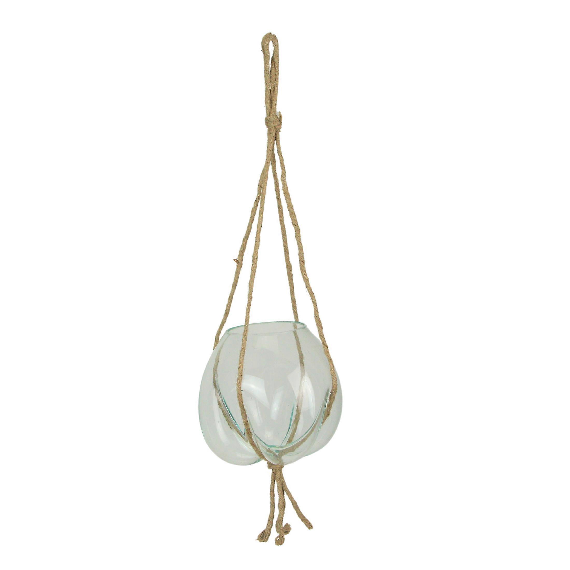Hanging Molten Glass Bowl Planter Terrarium Vase with Jute Rope – Handcrafted Eco-Friendly Decor, Multiple Sizes & Styles for Plants, Succulents, and Flowers