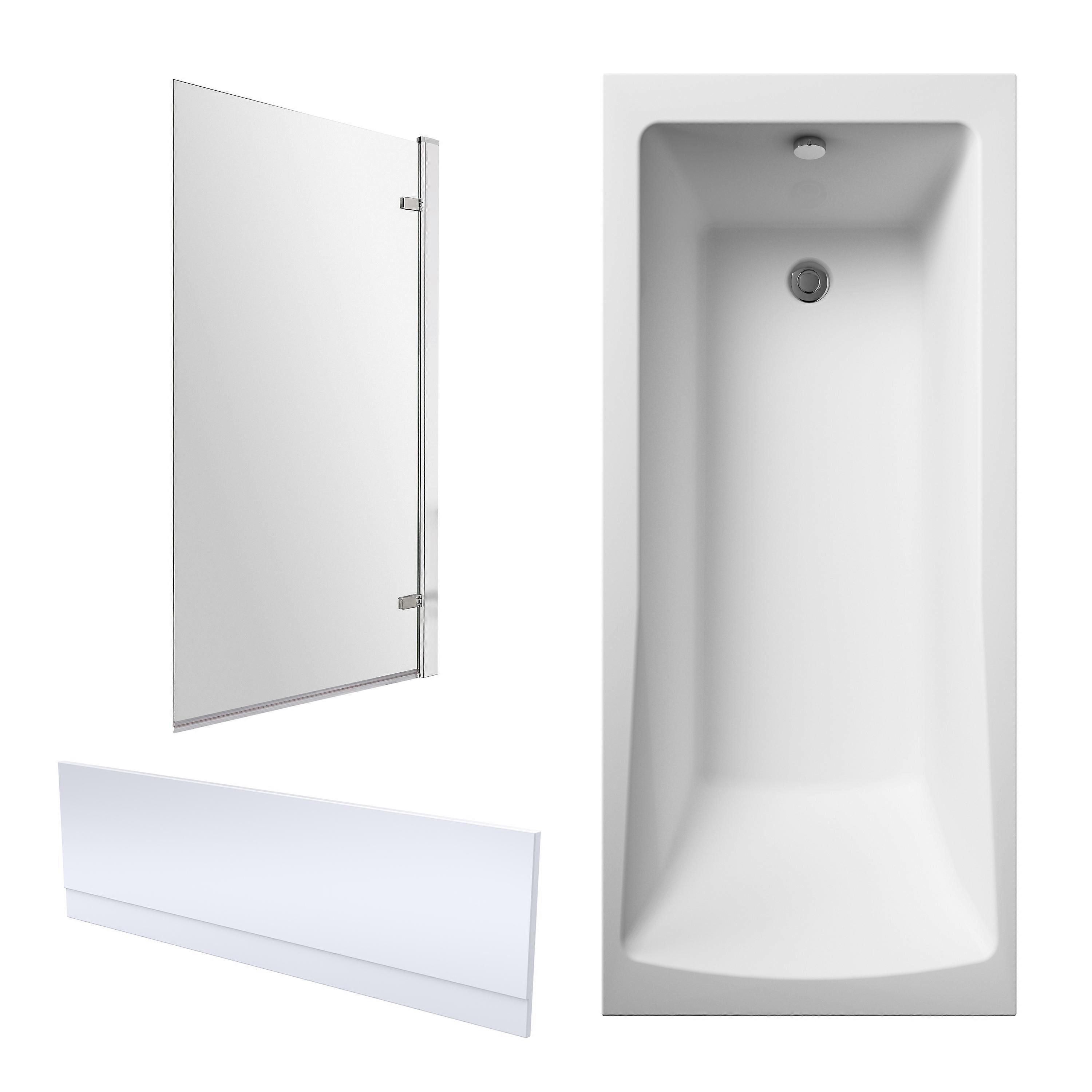 Square Single Ended 1700x700 Shower Bath Set - Front Panel, Chrome Square Hinged Screen & Leg Set
