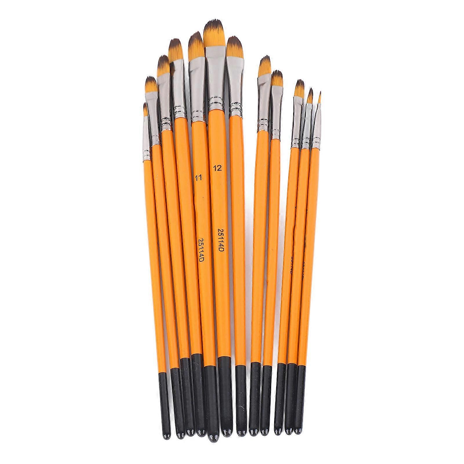 12Pcs Acrylic Paint Brushes Smoothing Nylon Wooden Handle Metal Ferrule Widely Used Artist Paint Brushes for Craft Art Orange Handle Filbert Tip