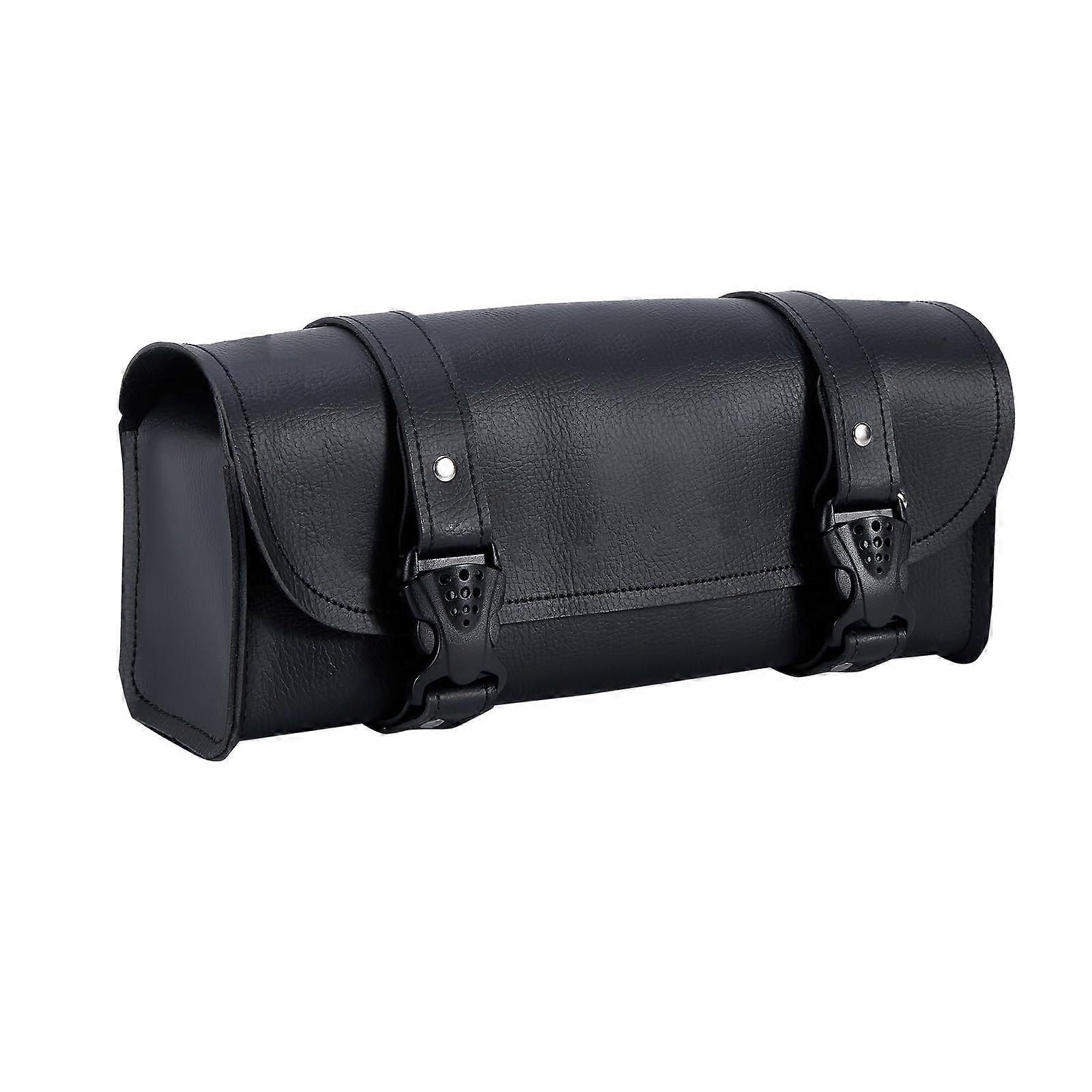 Motorcycle Tool Bags with Studs Handlebar Bag Universal Motorcycle Fork Bag Saddlebags Sissy Bar Storage (No Stud, Black)