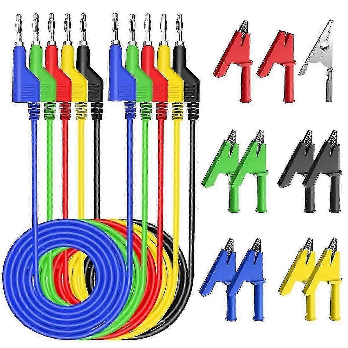 4mm Stackable Banana To Banana Plug Flexible Cable, Electrical Test Leads With 10pcs Protective Copper Alligator Clips