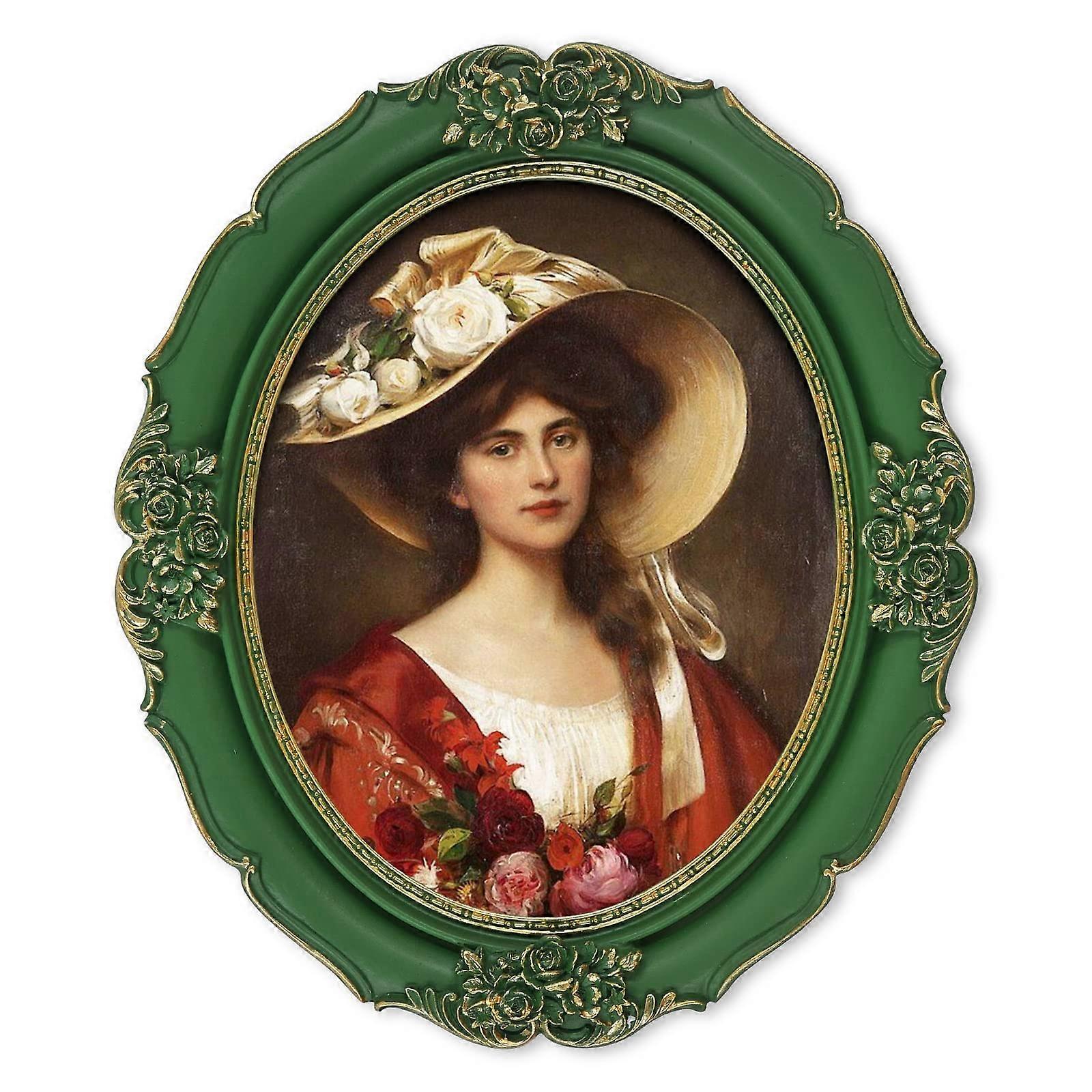 Vintage Picture Frames 8x10, Oval 8x10 Picture Frame, Victorian Frames for Wall and Tabletop, Antique Photo Frames in Moss Green with Gold Accent