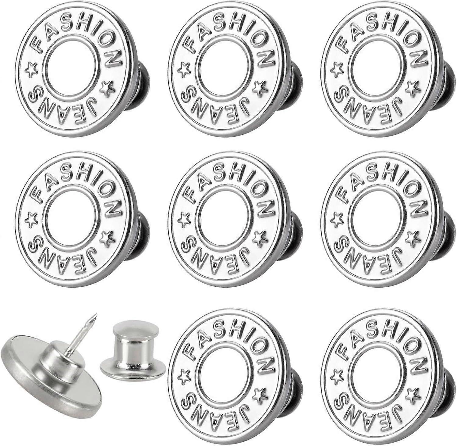 8 pcs Jean Buttons pins No Sew Instant 1.7cm Replacement Button Adjustable Pants Buttons Kit